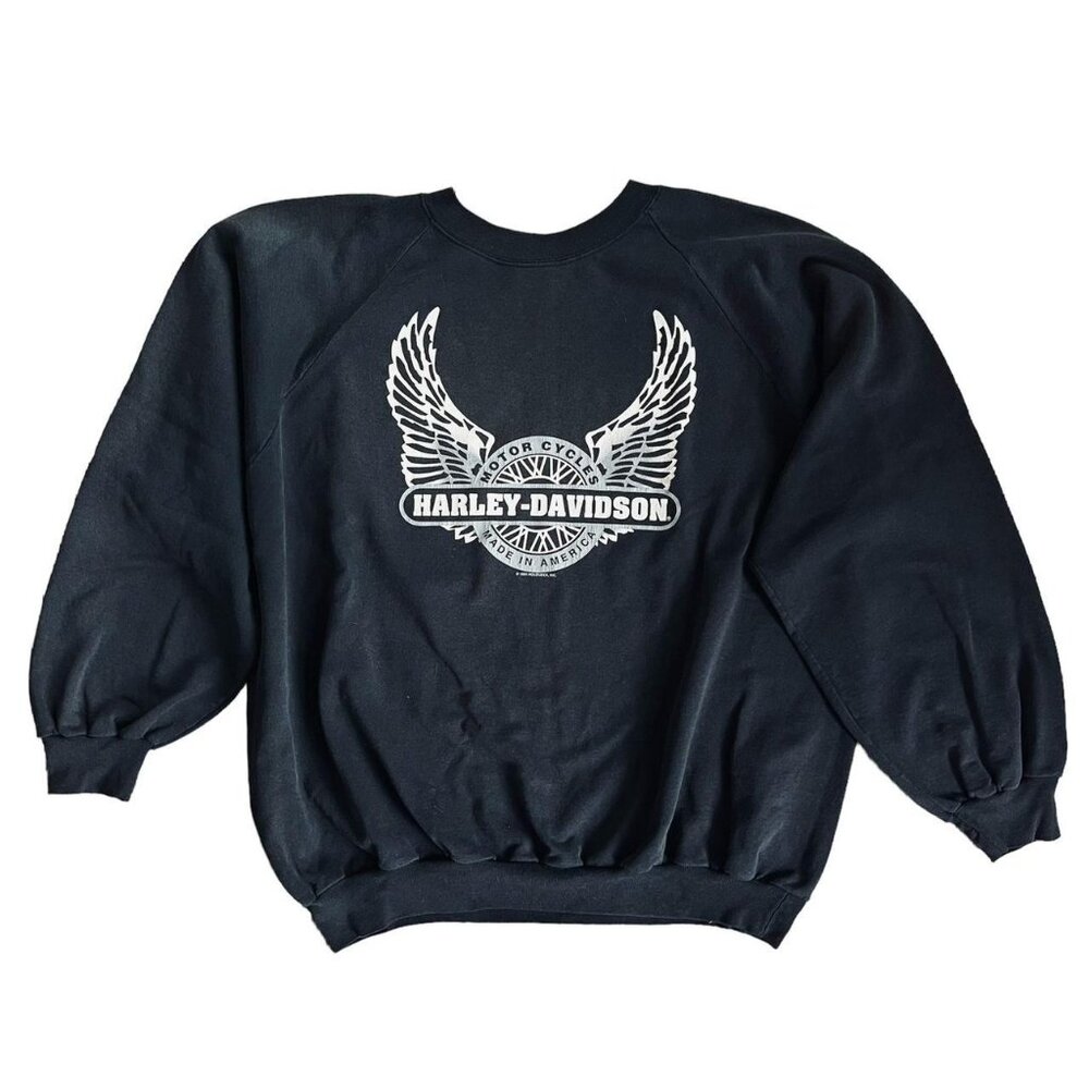Harley Davidson 90s oversized black and white crewneck sweatshirt